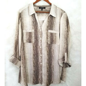 Relativity Blouse animal print brown, button up - Size XL